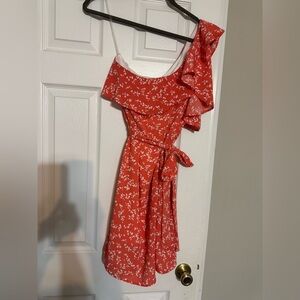 Gilli One Shoulder Coral Floral Dress size L NWOT